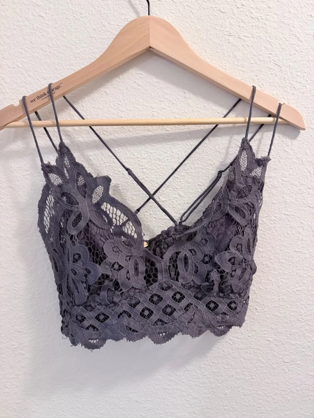 Free People Adella Lace Bralette Dark Gray Medium FP One